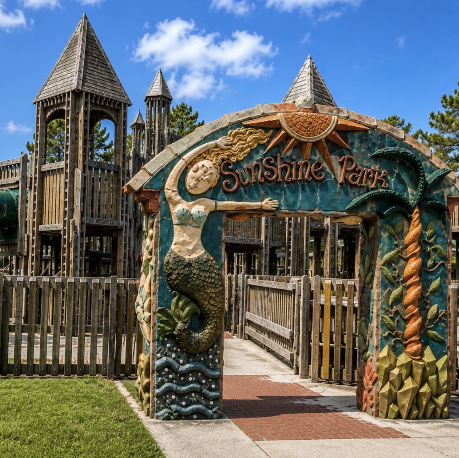 Sunshine Park playground entrance at South Beach Park in Jacksonville Beach